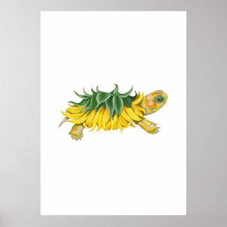 Affiche Sunflower Turtle – Botanical Fantasy Art Print