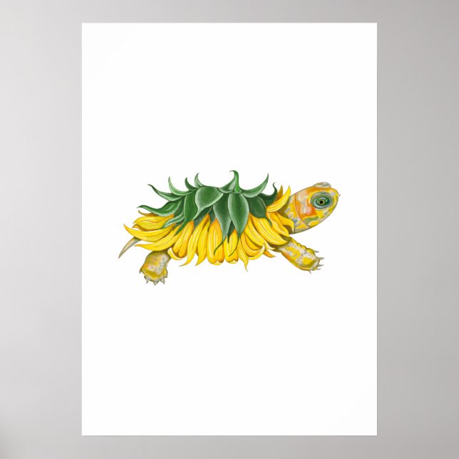 Affiche Sunflower Turtle – Botanical Fantasy Art Print (Devant)