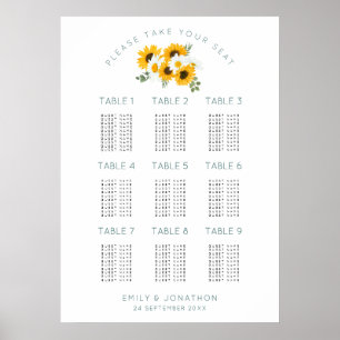 Affiche Sunflowers 9 Tables 90 Guest Seating Chart