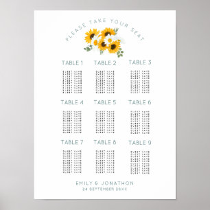 Affiche Sunflowers 9 Tables 90 Guest Seating Chart