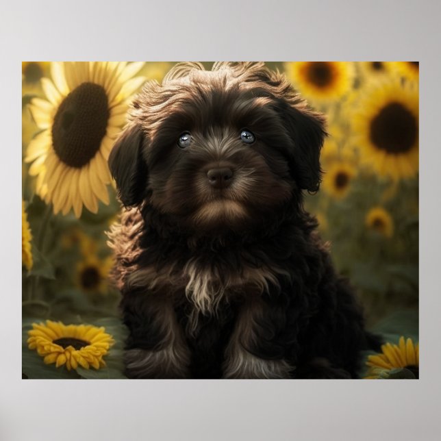 Affiche Sunflowers et Chocolat Havanais Chiot par HavaHug (Devant)