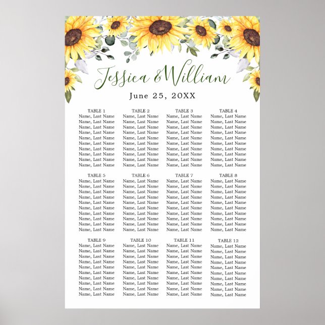 Affiche Sunflowers Eucalyptus 12 Tables CADRE (Devant)