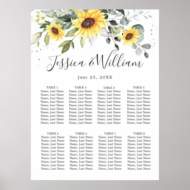 Affiche Sunflowers Eucalyptus 8 Tables SEATING GRAPHIQUE (Devant)