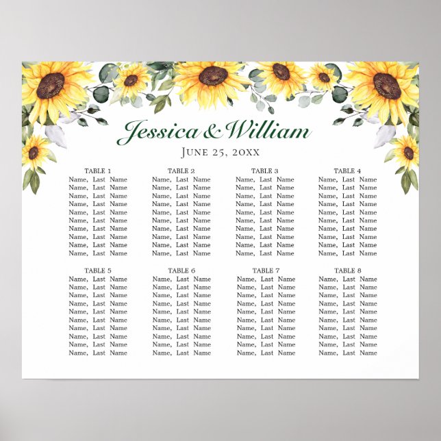 Affiche Sunflowers Eucalyptus 8 Tables SEATING GRAPHIQUE (Devant)