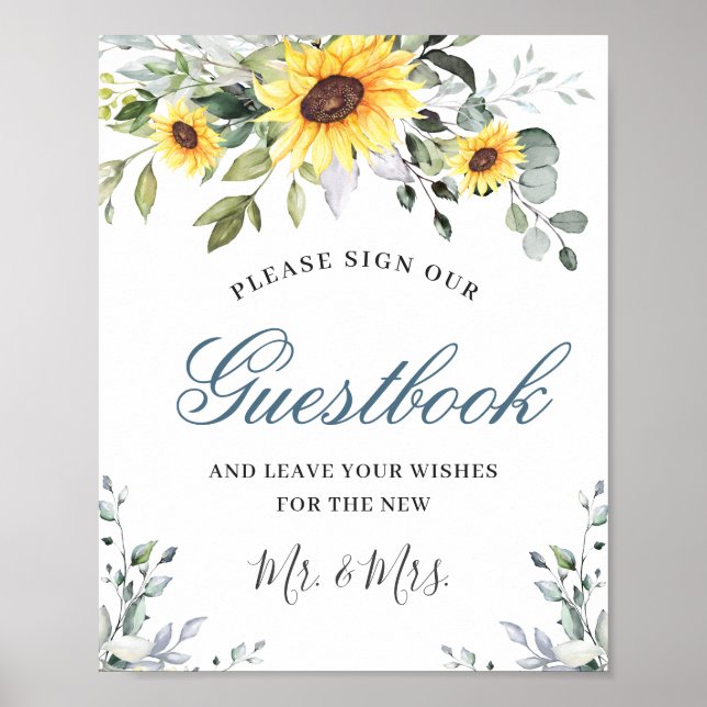 Affiche Sunflowers Eucalyptus Mariage Signer Notre Livre D (Devant)