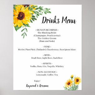 Affiche Sunflowers Green Draves Menu Mariage Signal
