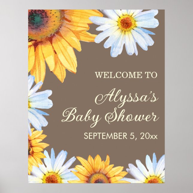 Affiche Sunflowers White Daisies Baby shower Bienvenue (Devant)