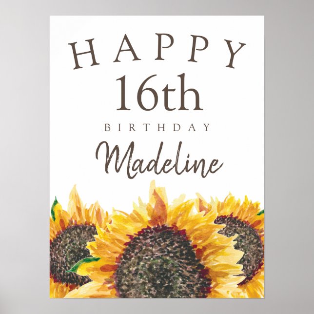 Affiche Sunflowers White Joyeux 16e anniversaire (ou n'imp (Devant)