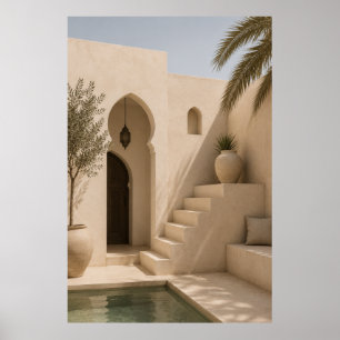 Affiche Sunlit Mediterranean Courtyard Art Print - Beige