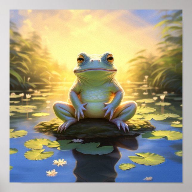 Affiche Sunlit Serenity : Grenouille majestueuse Se détend (Devant)