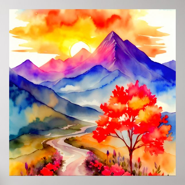 Affiche Sunrise Colorée Mountain Wall Art (Devant)
