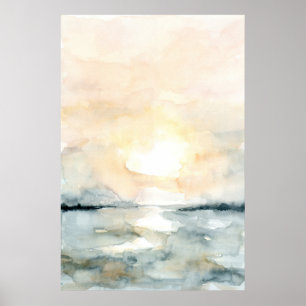 Affiche Sunrise Sunset Beach Ocean Aquarelle verticale