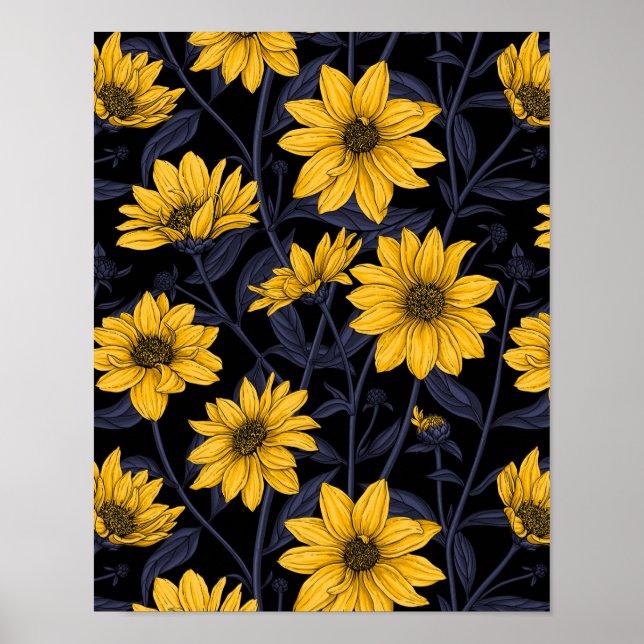 Affiche Sunroot, tournesol sauvage en jaune et bleu (Devant)