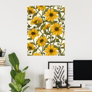 Affiche Sunroot, tournesol sauvage sur blanc