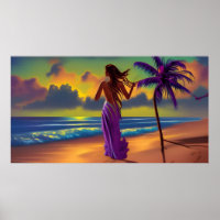 Sunset Beach femme bleu mer coulant soleil violet