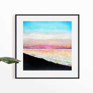 Affiche Sunset Beach Pink Blue Art