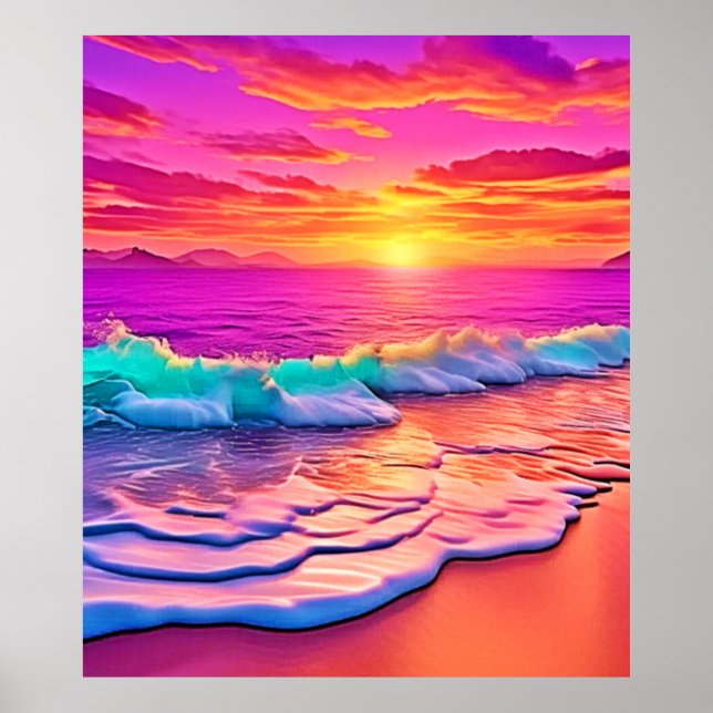 Affiche Sunset Beach Waves Design (Devant)