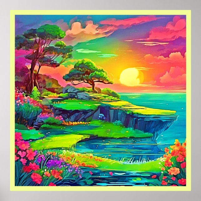 Affiche Sunset Cliff Paradise Art (Devant)