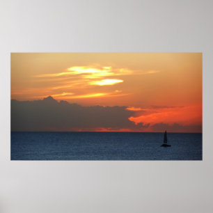 Affiche Sunset Clouds and Sailboat Seascape