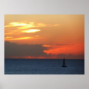 Affiche Sunset Clouds and Sailboat Seascape