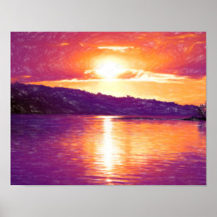 Affiche Sunset Coastal Beach Orange Purple Art