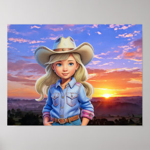Affiche Sunset Cowgirl