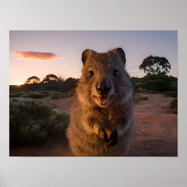 Affiche Sunset Delight : Charming Quokka Smiles à la camér (Devant)