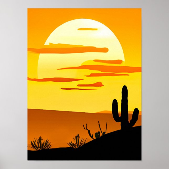 Affiche Sunset du désert du sud-ouest avec Cactus (Devant)