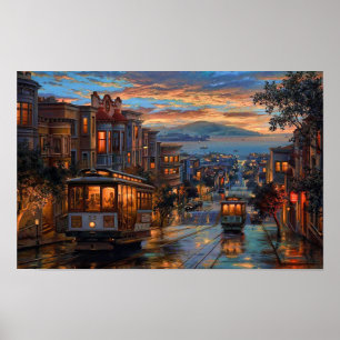 Affiche Sunset du téléphérique de San Francisco - Rainy Re