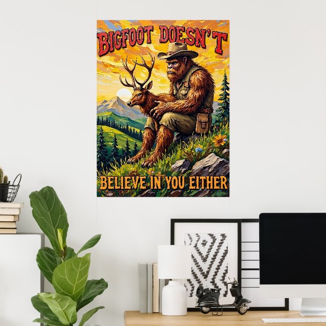 Affiche Sunset Embrace : Sasquatch et la gentillesse de la (Bureau à domicile)