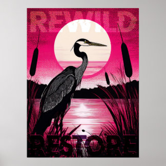 Affiche Sunset Heron / Rewild & Restore