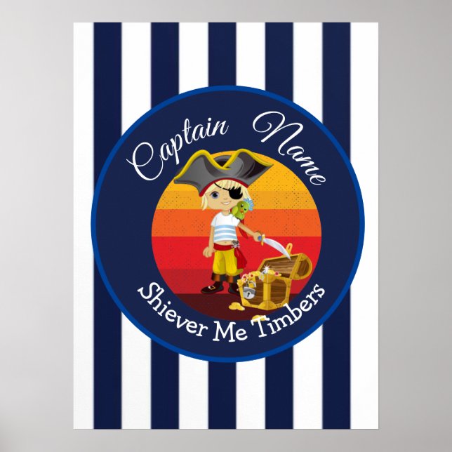 Affiche Sunset Nautical Stripes Boy Party Pirate (Devant)