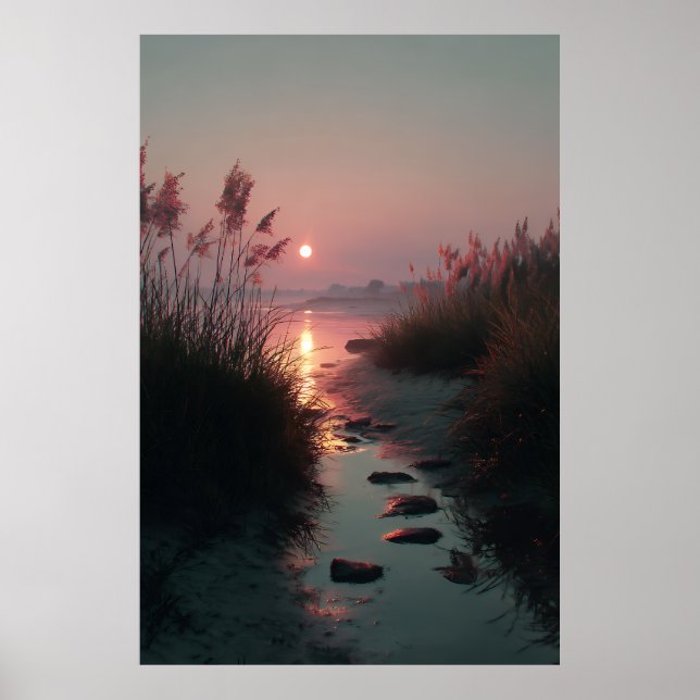 Affiche Sunset Reeds Stream Coastal Path Glow (Devant)