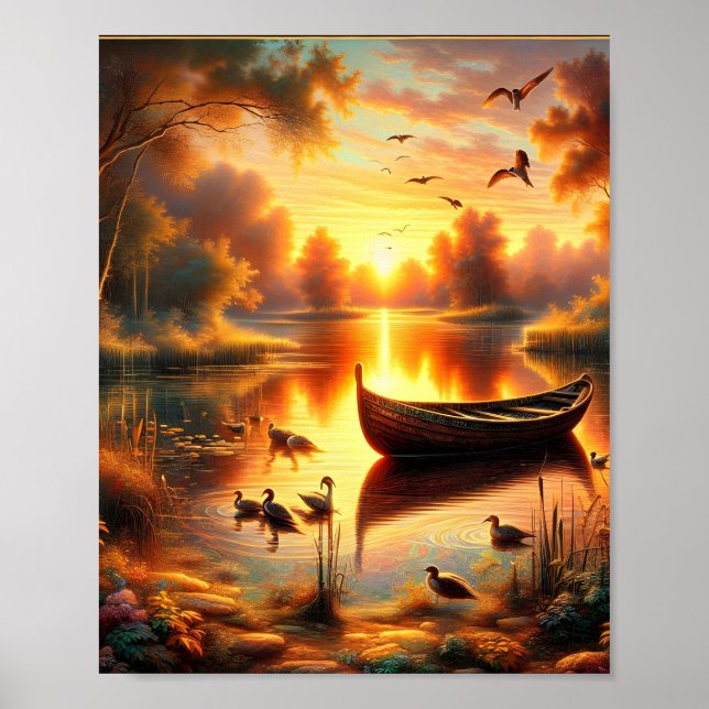 Affiche Sunset Rowboat numérique (Devant)