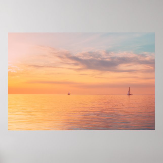 Affiche Sunset Sailboats Calm Ocean Horizon Glow (Devant)