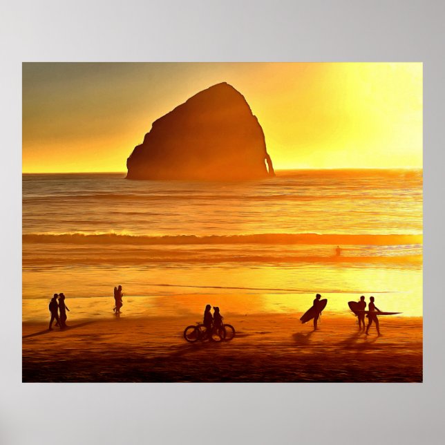 Affiche Sunset Surf et Vélo Cape Kiwanda Oregon (Devant)