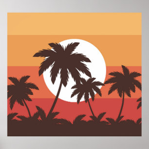 Affiche Sunset Tropical Palm Beach Vintage