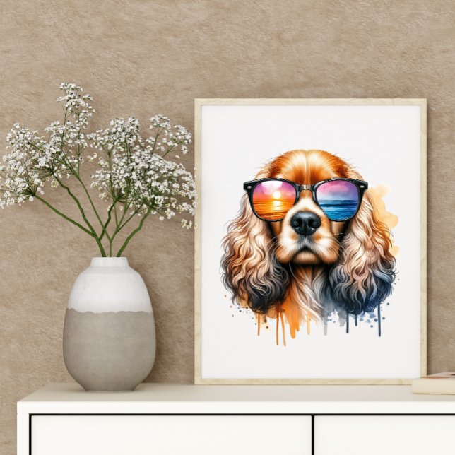 Affiche Sunset Vibe Cocker Spaniel Aquarelle Chien Art mur (Créateur téléchargé)