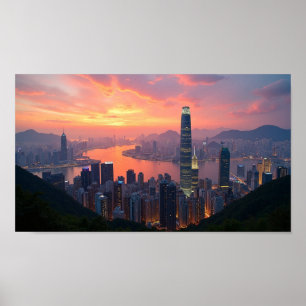 Affiche Sunset View Hongkong's City Skyline from the PEAK