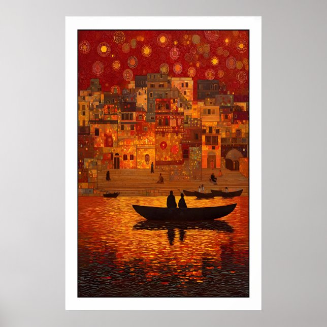Affiche Sunset Wall Art Bohemian River Scene - Warm Orange (Devant)