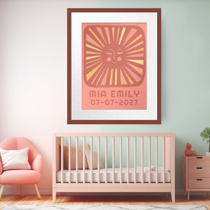 Affiche Sunshine Cute Sun CUSTOM BÉBÉ NOM ANNIVERSAIRE Art