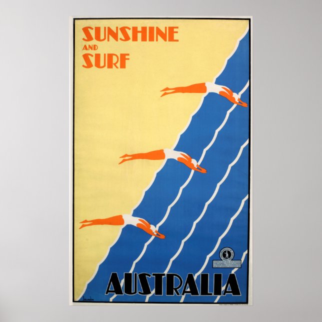 Affiche Sunshine et Surf Australie - Vintage voyage (Devant)