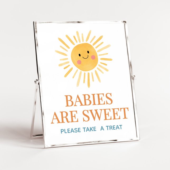 Affiche Sunshine Here Comprend le Fils Les bébés sont sucr (Here Comes the Son Cute Sun Baby Shower Babies are Sweet Sign)