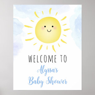 Affiche Sunshine Nuages Blue Boy Baby shower Bienvenue
