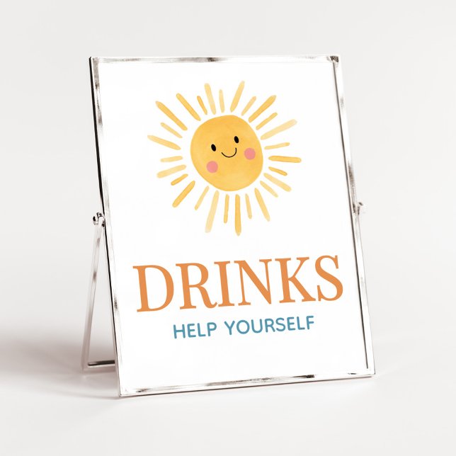 Affiche Sunshine Voici le Baby shower Son Boissons (Here Comes the Son Cute Sun Baby Shower Drinks Sign)