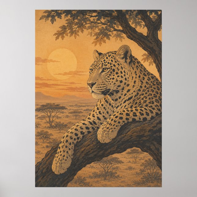 Affiche Sunward III — Léopard au coucher du soleil (Devant)