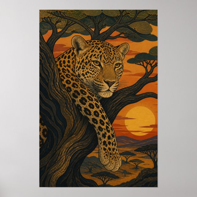 Affiche Sunward III — Léopard au coucher du soleil (Devant)