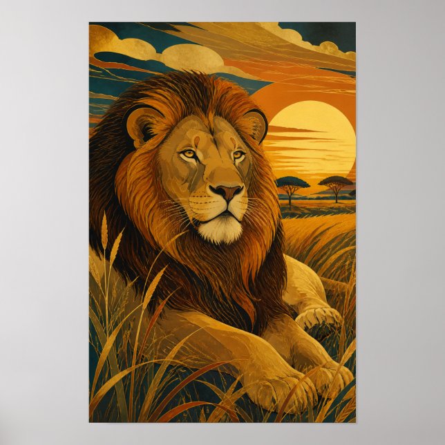 Affiche Sunward IV — Lion au coucher du soleil (Devant)