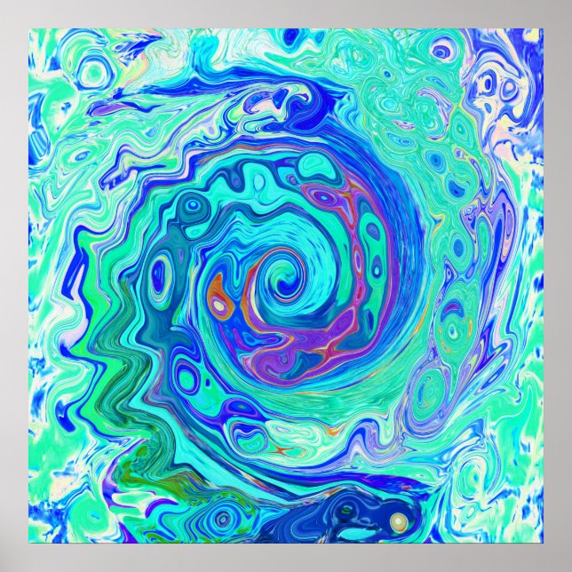 Affiche Super Abstrait Ocean Blue et Green Liquid Swirl (Devant)