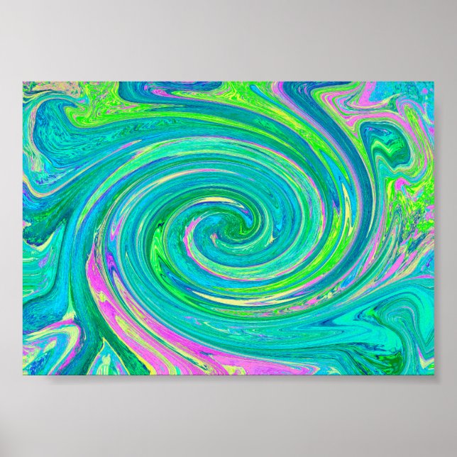 Affiche Super Abstrait Rétro Aquamarine Swirl (Devant)